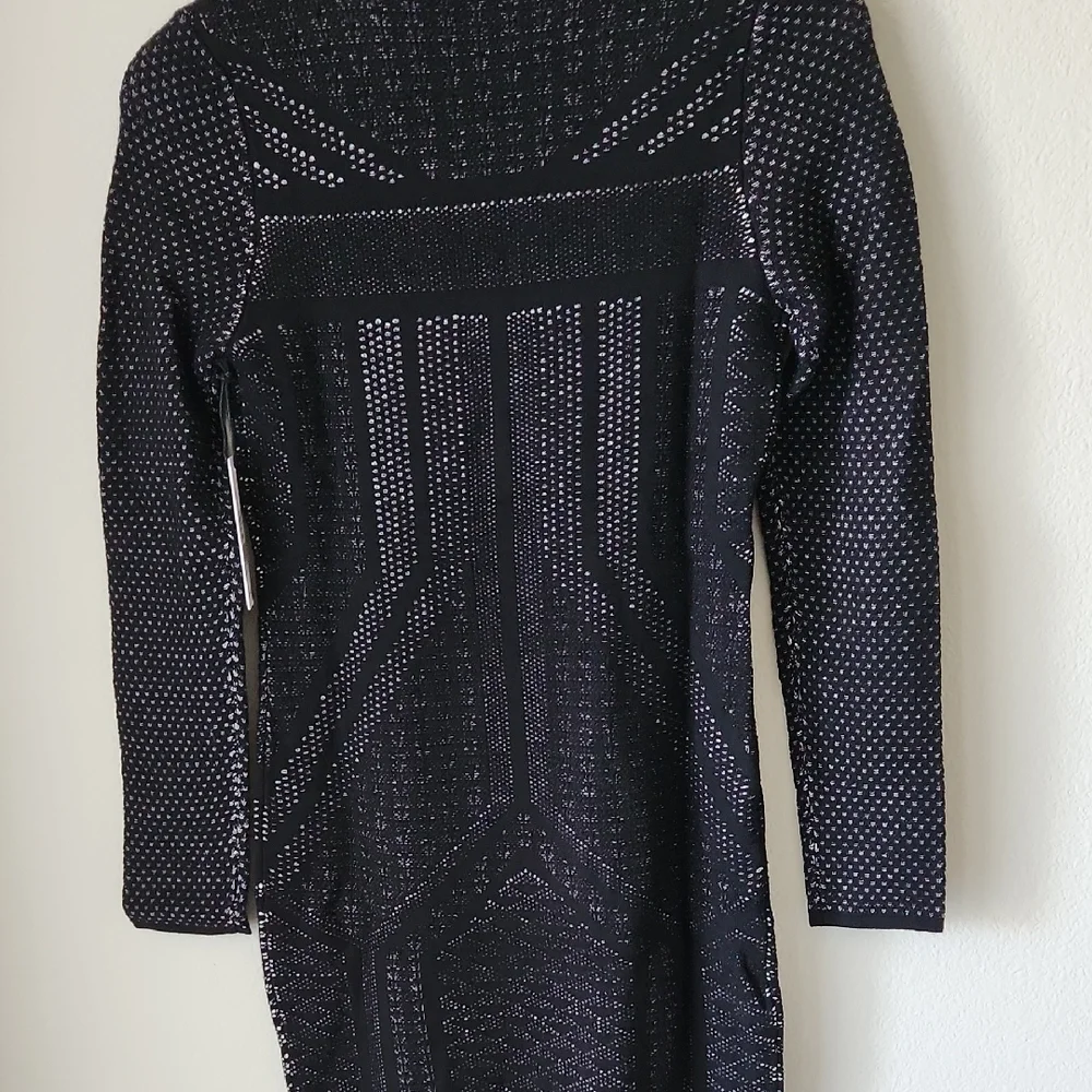 DEX Black Knit Sweater Dress Mini Bodycon Textured Sz M NWT Baddie LBD